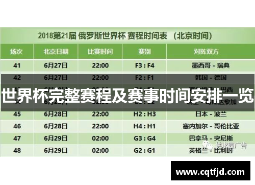 世界杯完整赛程及赛事时间安排一览